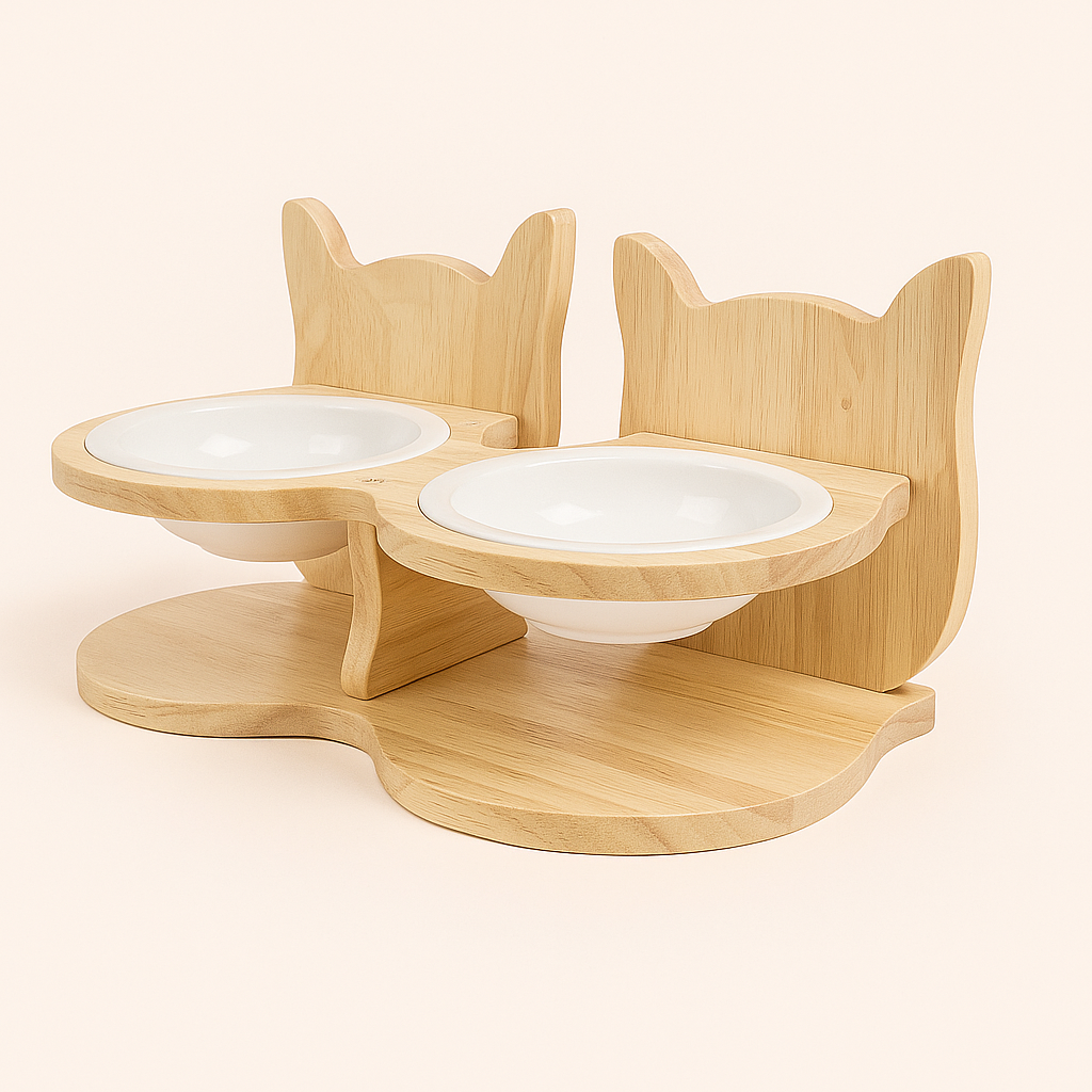 Comedero doble elevado de madera – Personalizable | ReGa Cats